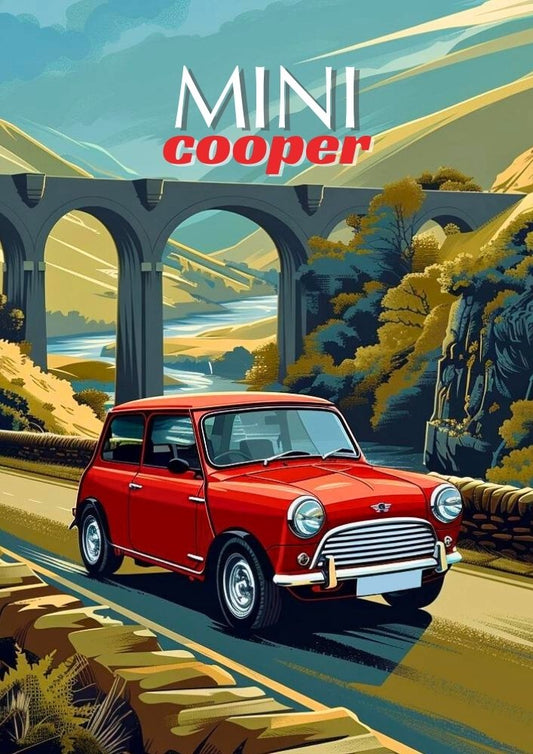 Affiche Mini Cooper des années 1960 – Affiche murale de voiture britannique classique