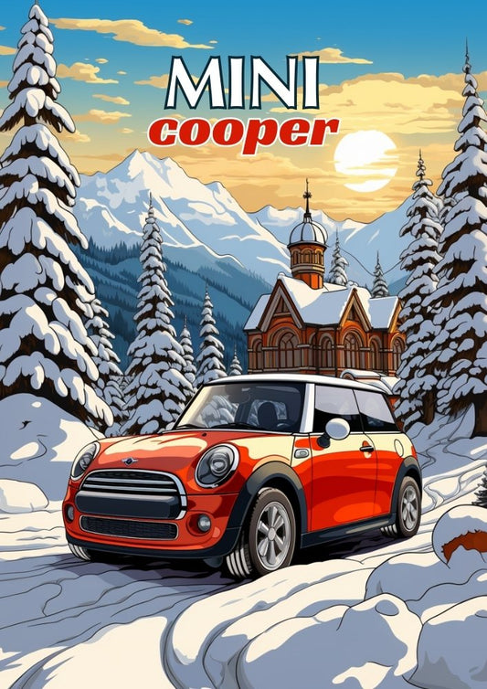 Mini Cooper des années 2000 – Affiche murale de voiture britannique moderne