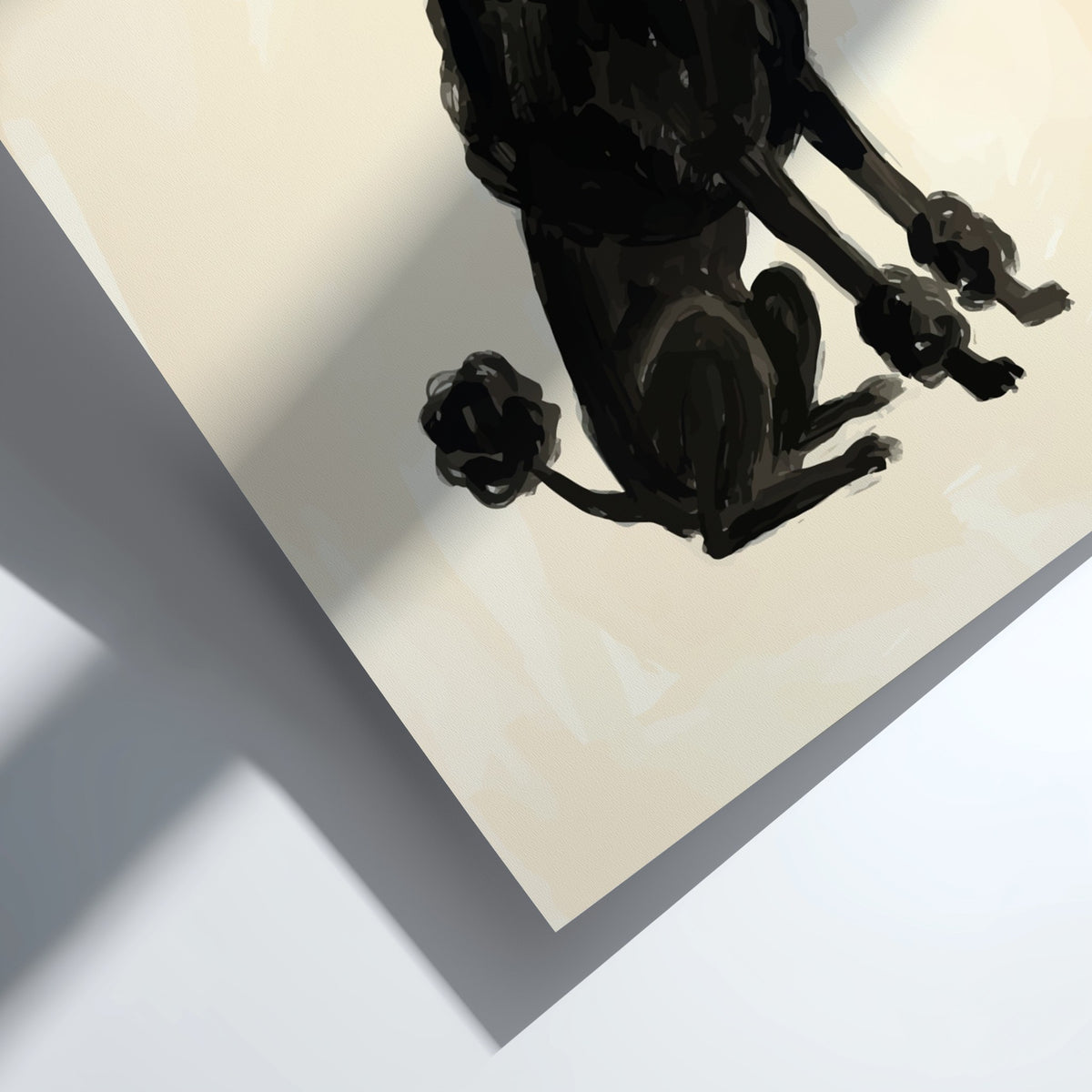 Poster of a black poodle silhouette rendered in expressive brushstrokes on a cream background