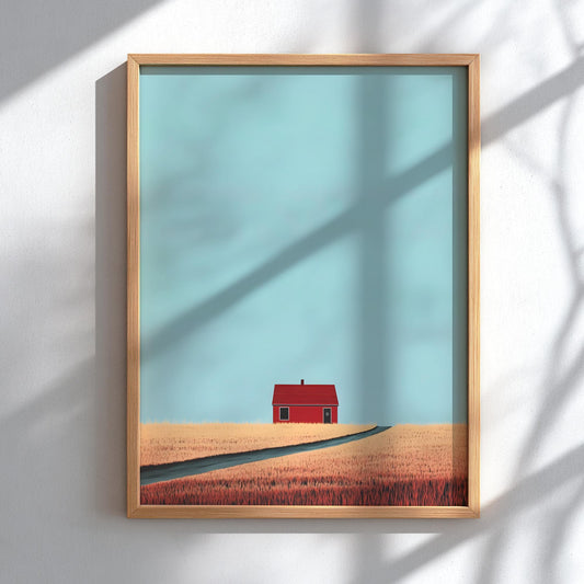 The Crimson Dwelling - Minimalist Red House Modern Wall Print
