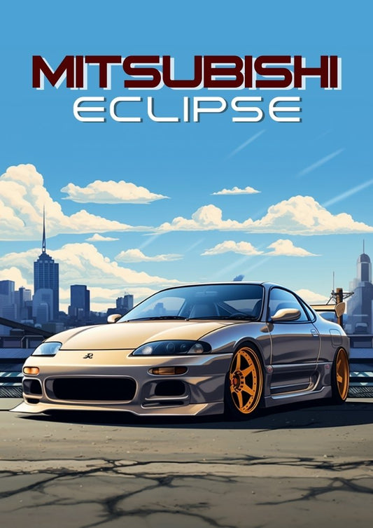 Affiche Mitsubishi Eclipse des années 1990 – Décoration murale de voiture de sport japonaise classique