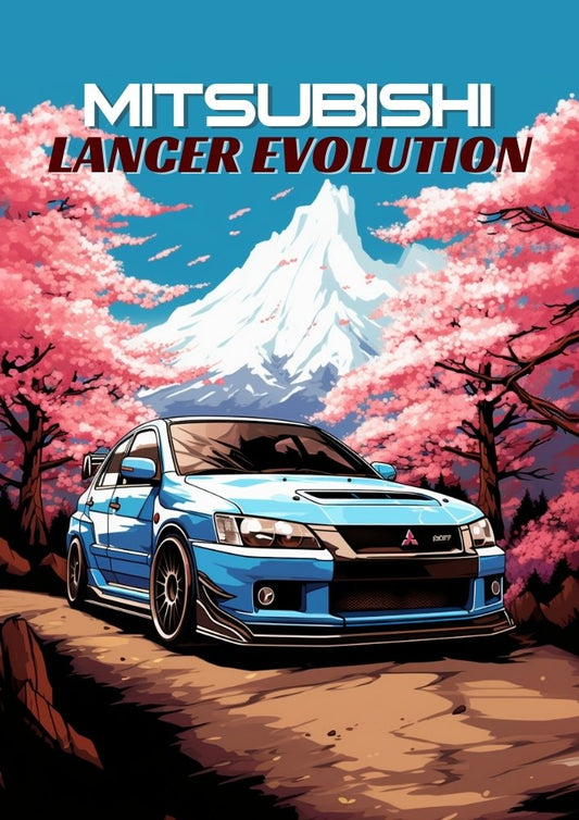 Affiche Mitsubishi Lancer Evolution des années 1990 – Décoration murale représentant une voiture de sport japonaise classique