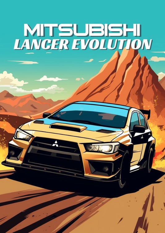 Affiche Mitsubishi Lancer Evolution des années 1990 – Décoration murale représentant une voiture de sport japonaise classique