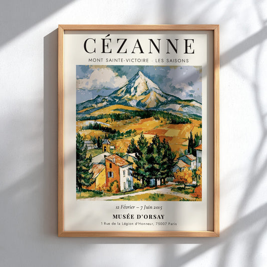 Cézanne Exhibition Poster featuring Mont Sainte-Victoire in vibrant colors and expressive style