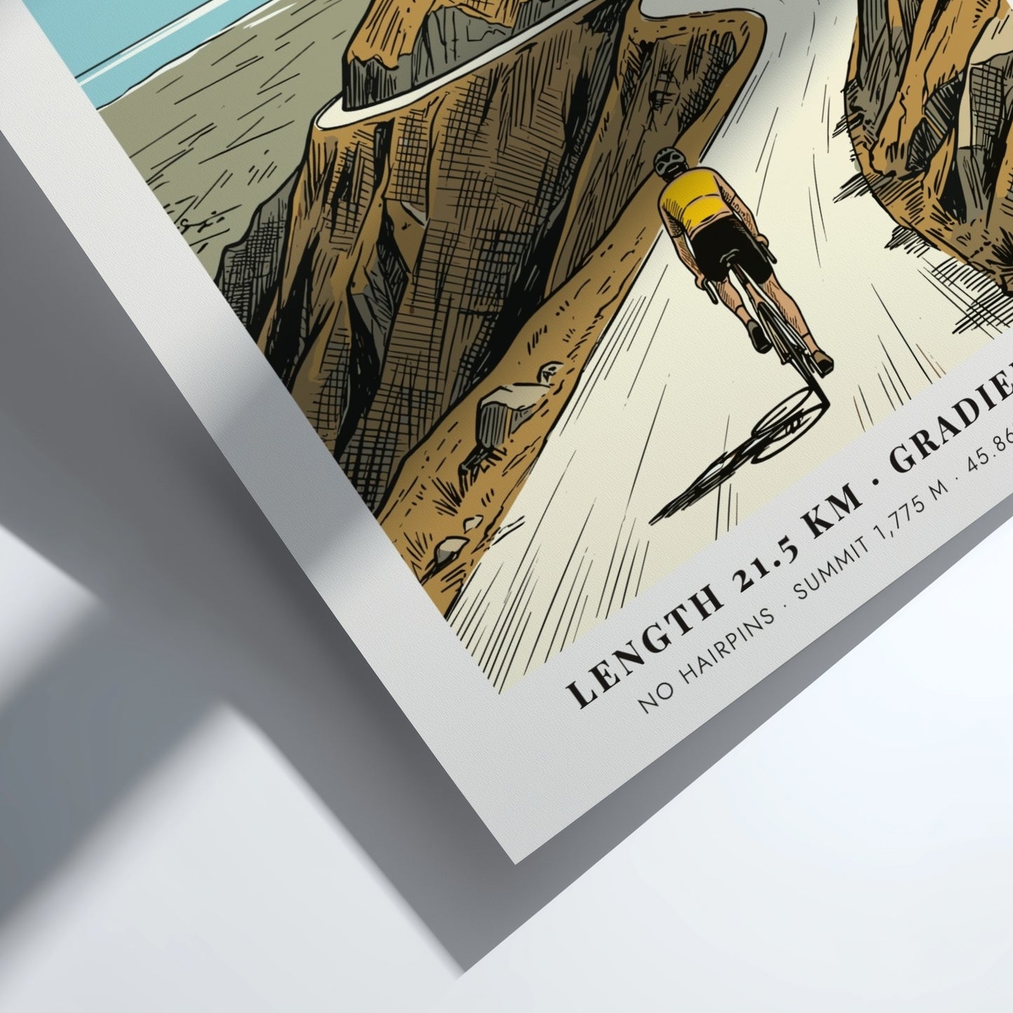 Poster of a cyclist riding towards the Monte Grappa summit monument in Italy