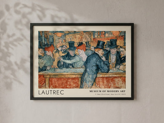 Wall art poster featuring Toulouse-Lautrec Montmartre Night artwork with patrons in a bar