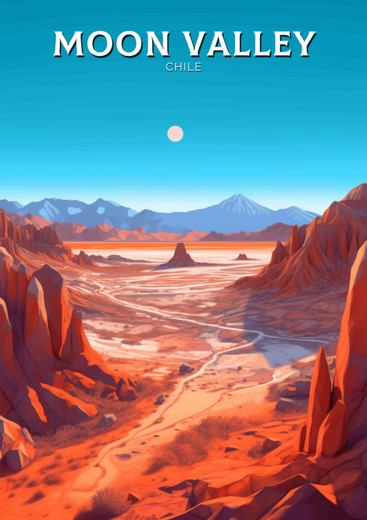 Affiche de voyage de Moon Valley - Art rétro du désert