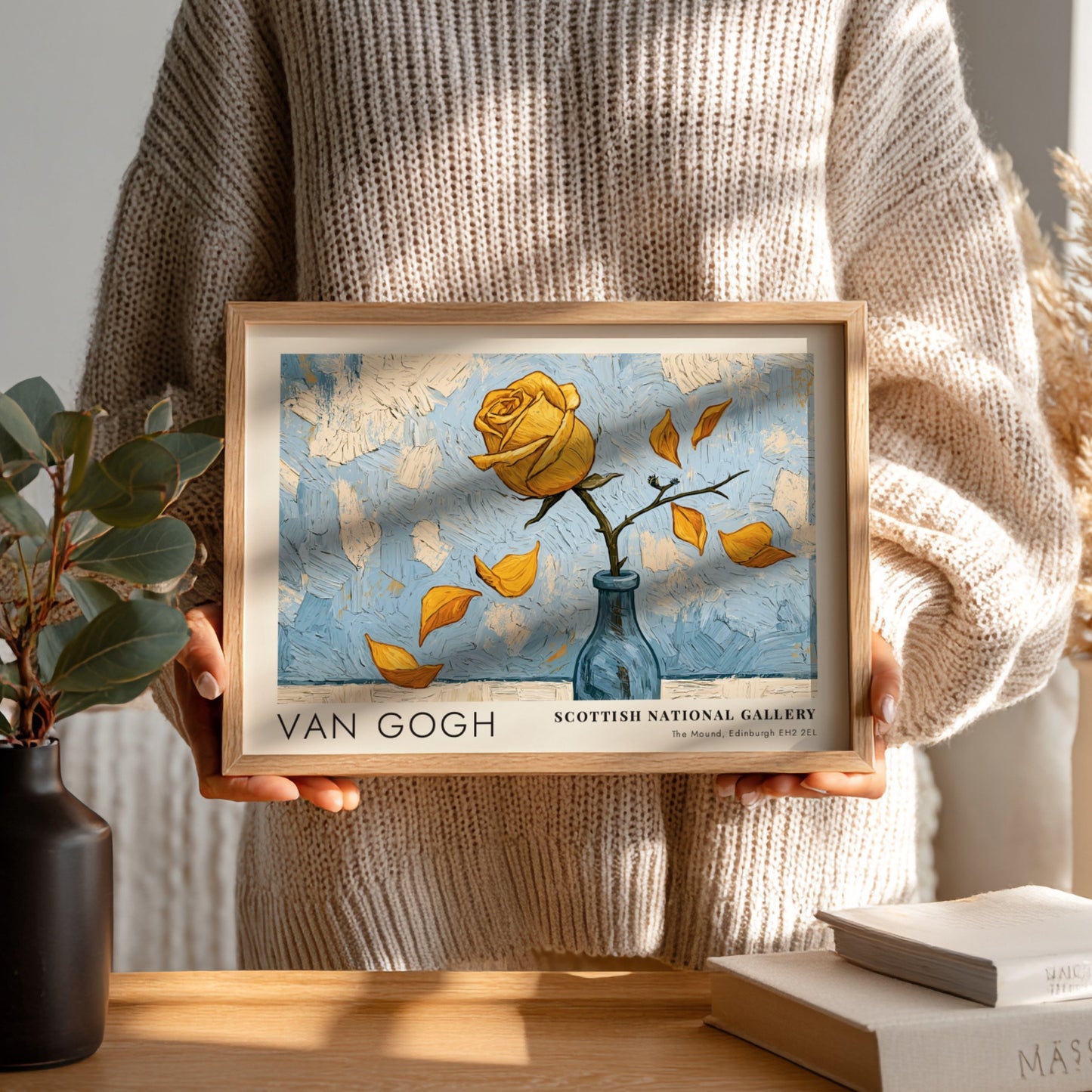 Moonrise Over the Fields poster featuring Van Gogh's landscape art in soft blue and yellow tones