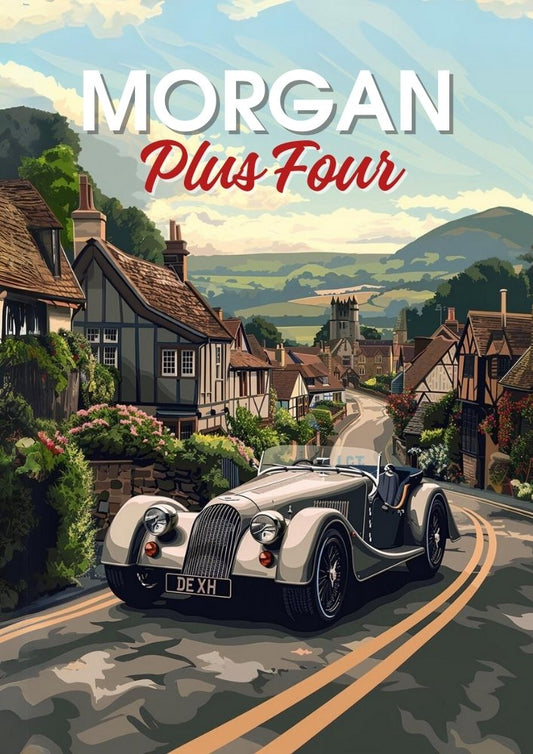 Affiche Morgan Plus Four – Impression d'art mural de voiture de sport britannique classique