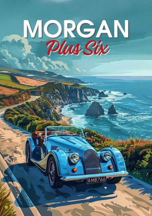 Affiche Morgan Plus Six – Impression d'art mural de voiture de sport britannique moderne