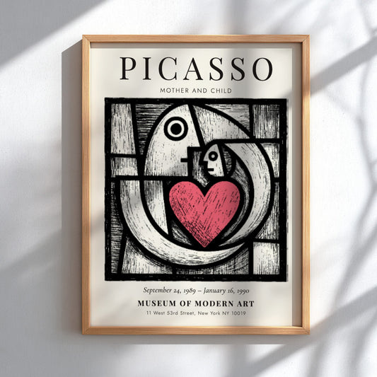 Mother and Child poster inspired by Picasso featuring bold lines and warm colors