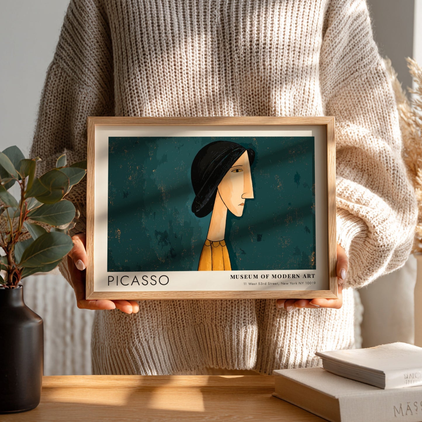 Pablo Picasso wall art print featuring Mother and Child in deep green and warm tones