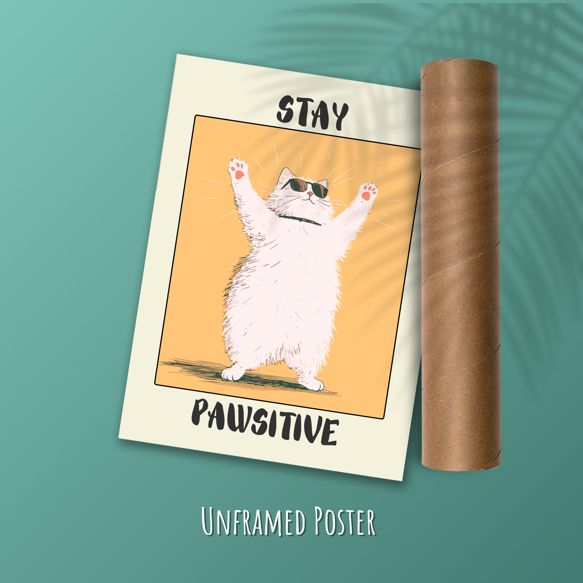 Stay Pawsitive – Funny Cat Poster, Cute Motivational Wall Art, Quirky Feline Decor, Cool Cat Illustration, Uplifting Animal Print