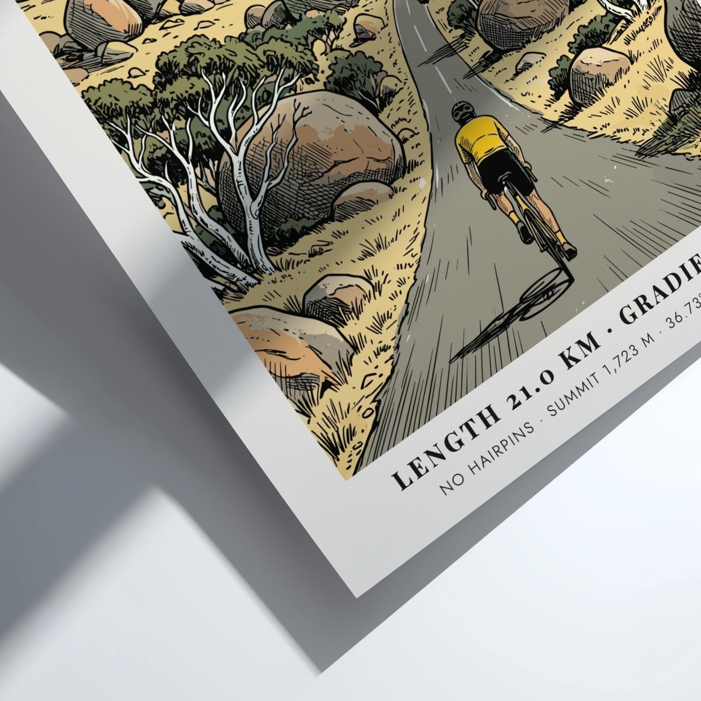 Poster of a lone cyclist climbing the winding road up Mount Buffalo Australia.