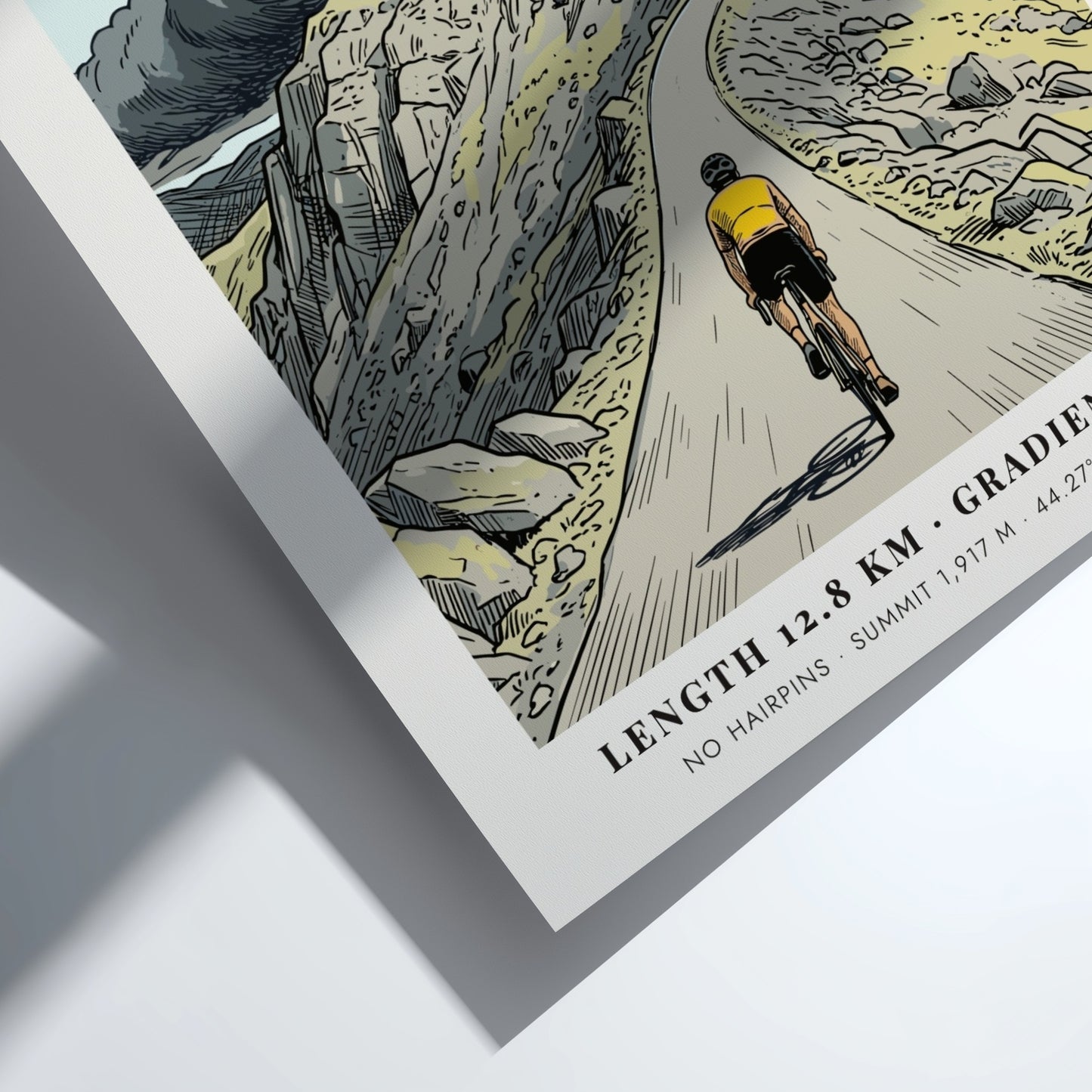 Cycling poster showing a cyclist riding up the steep winding Mount Washington road.