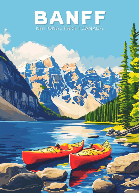 Banff Travel Poster,  Mt. Rundle and Mt. Cascade Poster, Rocky Mountains, Banff National Park