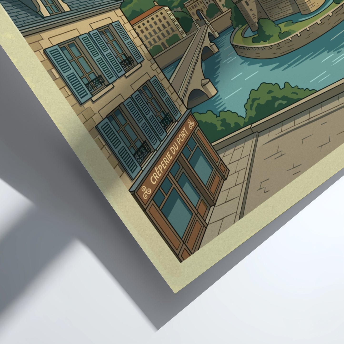 Nantes France travel poster featuring historic architecture, river, and bridge in a vintage illustration