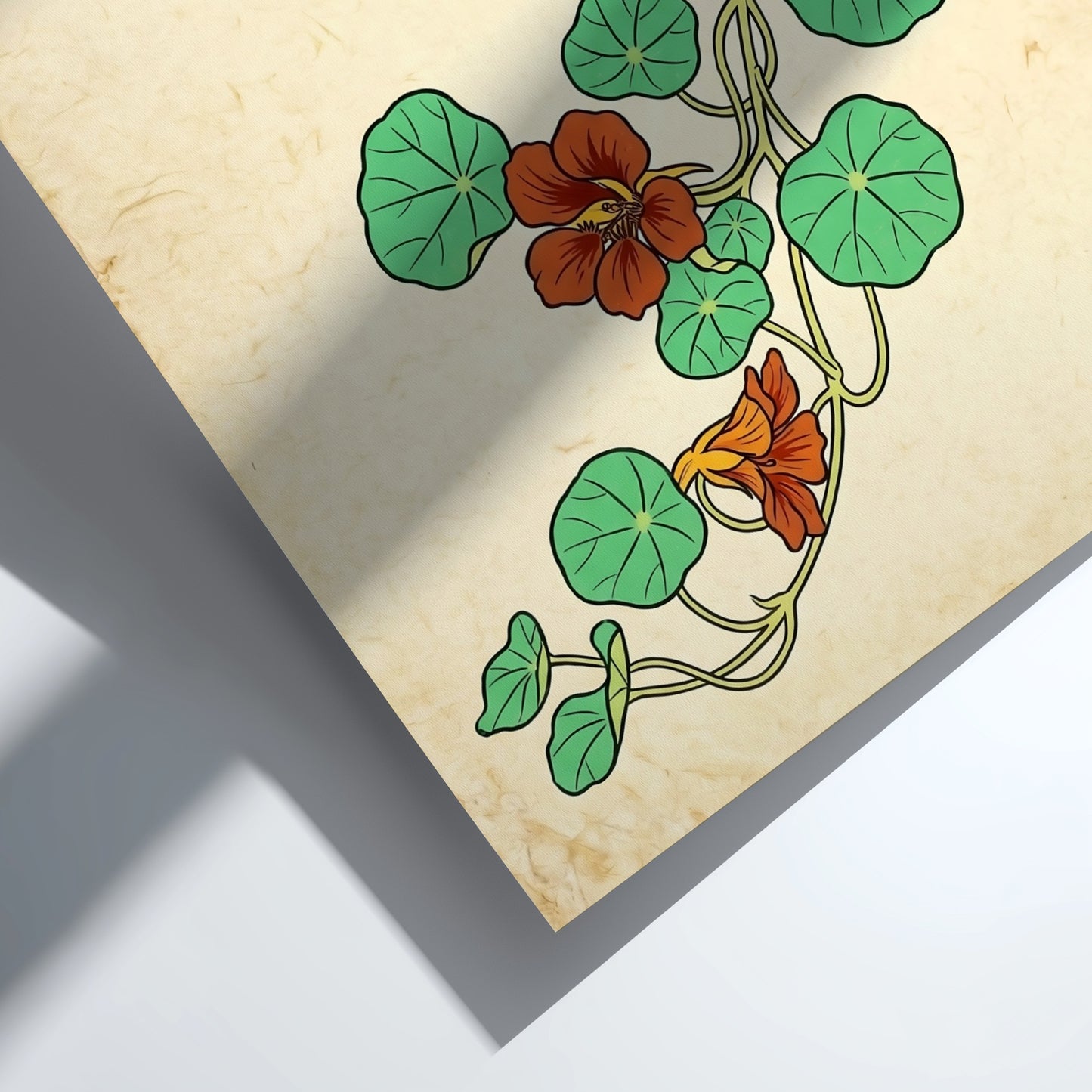 Nasturtium Orange Vine Poster showcasing vibrant orange flowers and green leaves in Japanese art style