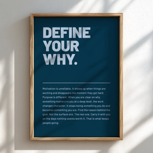 Motivational poster featuring bold typography on a deep background, inspiring wall art for home decor