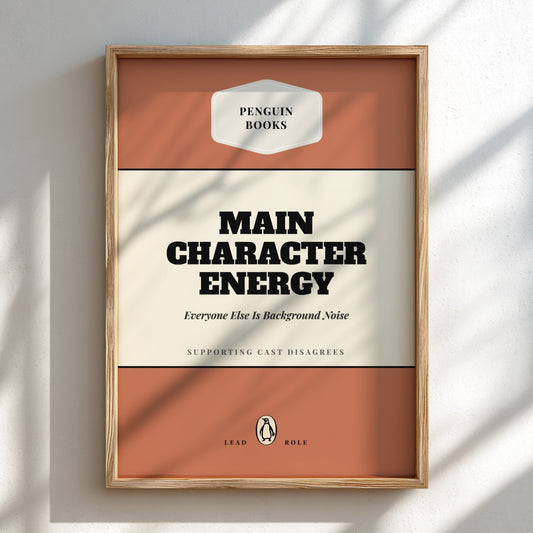 Funny quote poster featuring whimsical illustrations from the Penguins book in vibrant colors and playful