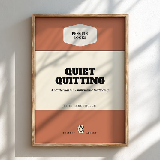 Framed book cover of 'Quiet Quitting' by Penguin Books on a light background