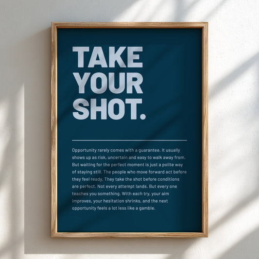 Motivational poster featuring bold typography and minimalist design