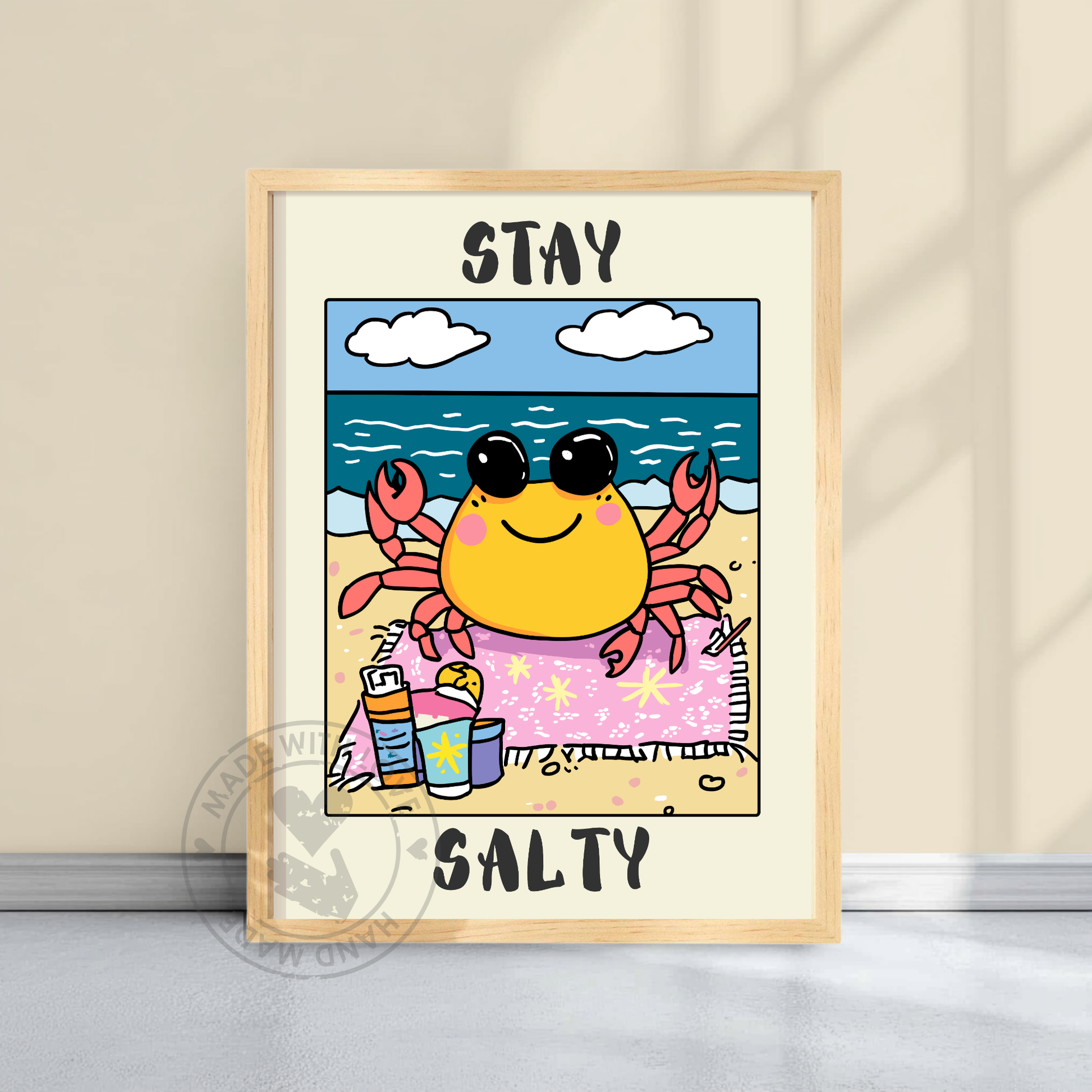 Stay Salty Retro Crab Poster – Vintage Beach Wall Art, Coastal Summer Decor, Beach House Artwork