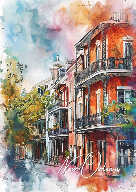 Aquarelle de voyage à la Nouvelle-Orléans - Affiche de Louisiane