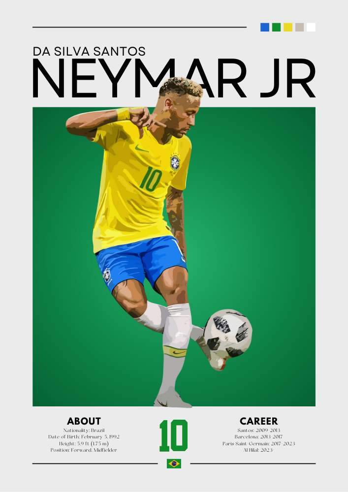 Neymar Jr Poster - Legendary Brazil Football Print