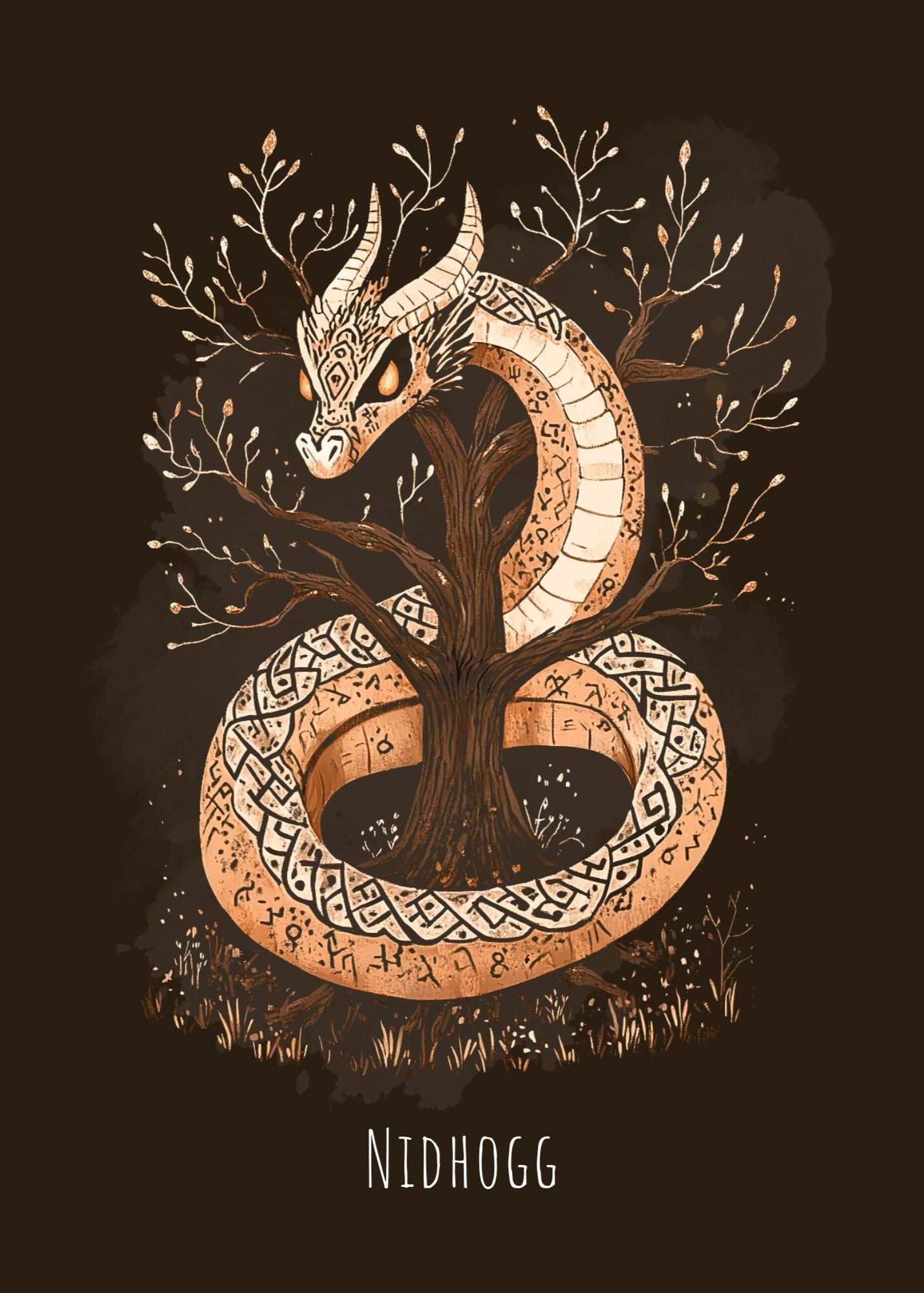 This Nidhogg Poster coils with the Norse dragon gnawing at Yggdrasil’s roots, eyes glowing with menace. It captures Nidhogg in a dark swirl, entrenched in the underworld tales of Norse lore.
Printed on tough, high-quality paper, this Norse Dragon Artwork hisses with its sinister might, ideal for myth fans or anyone craving a chilling wall bite. It’s a tribute to its shadowy reign.
Perfect for your mystic nook, bold den, or Viking space, this Nidhogg Artwork slithers with deep greens and a grim vibe. It’s