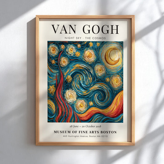 Night Sky poster featuring swirling stars and moon inspired by Van Gogh in vibrant colors