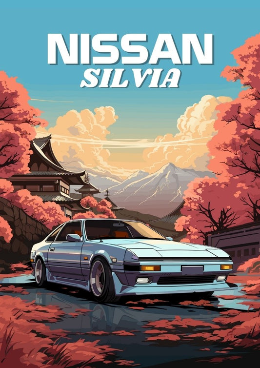 Affiche Nissan Silvia S12 – Décoration murale de voiture de sport JDM classique des années 1980
