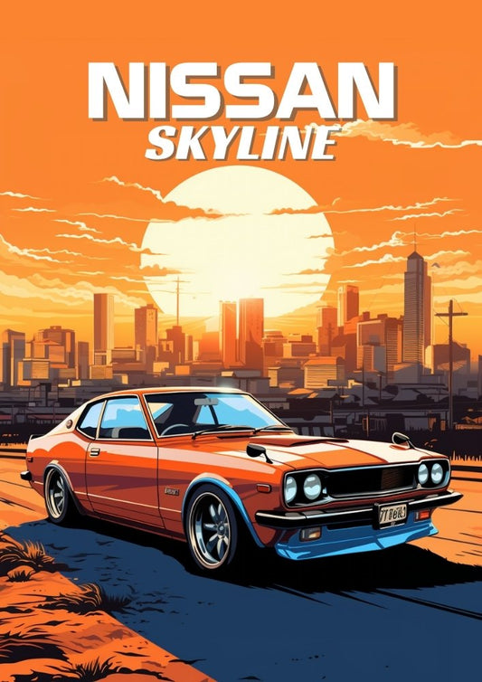 Impression Nissan Skyline 2e génération – Décoration murale de voiture classique japonaise des années 1970