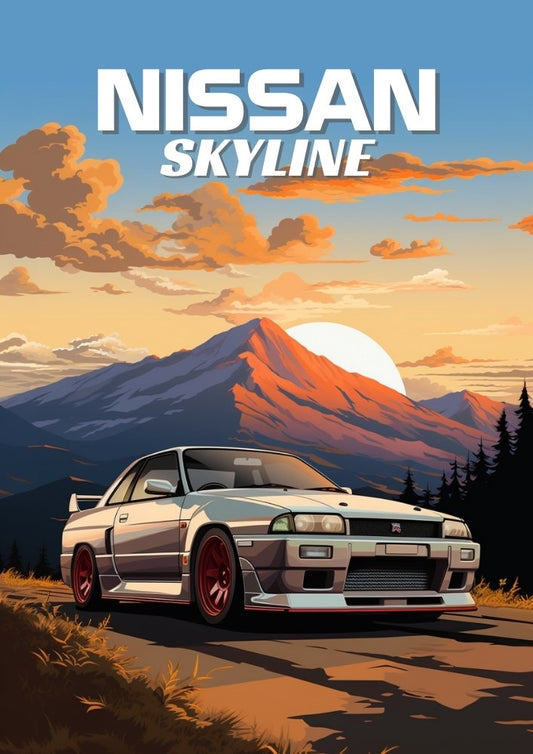 Affiche Nissan Skyline R33 GT-R – Art mural japonais classique des années 1990