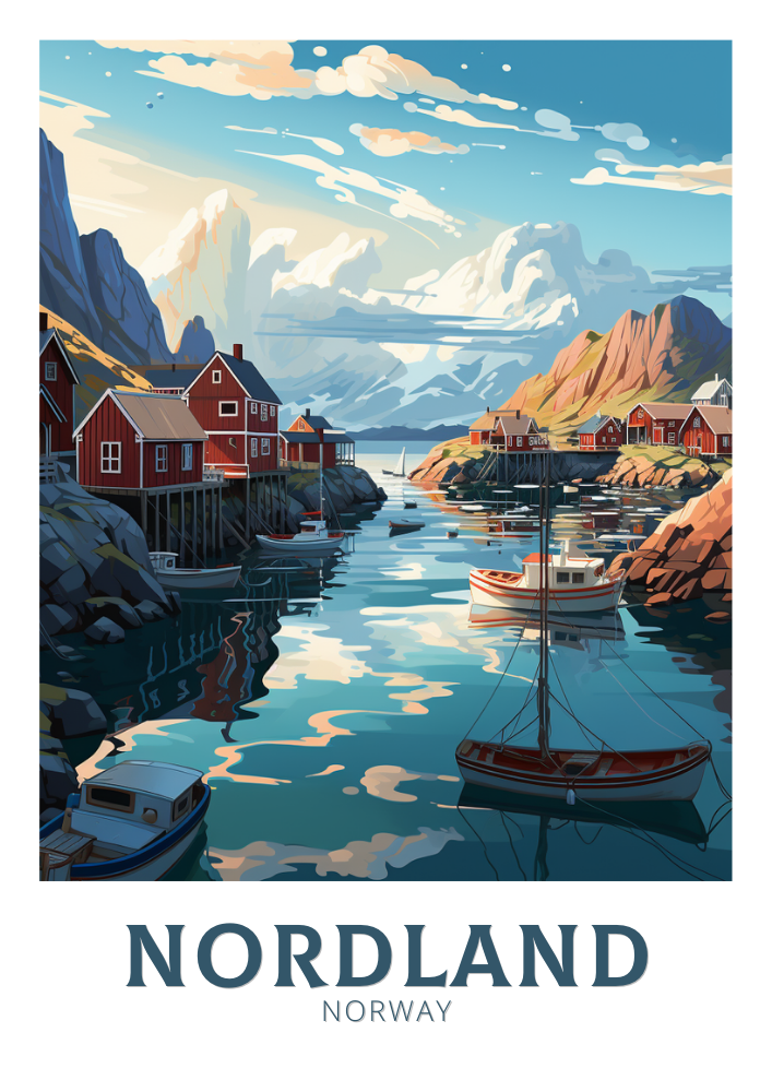 Affiche de voyage du Nordland - Œuvre d'art norvégienne