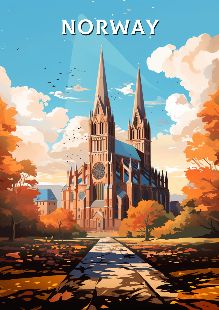 Affiche de voyage de la cathédrale de Nidaros - Œuvre d'art norvégienne