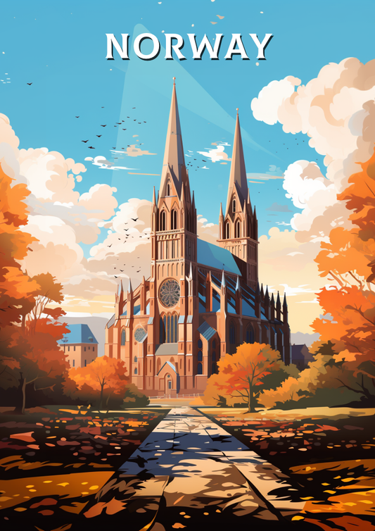 Affiche de voyage de la cathédrale de Nidaros - Œuvre d'art norvégienne