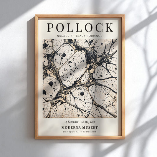 Wall art poster featuring Jackson Pollock Number 7 Black Pourings with dark ink drips