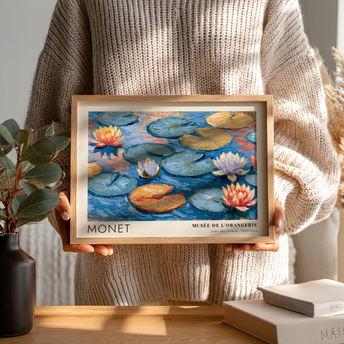 Monet wall art print featuring water lilies in vibrant colors