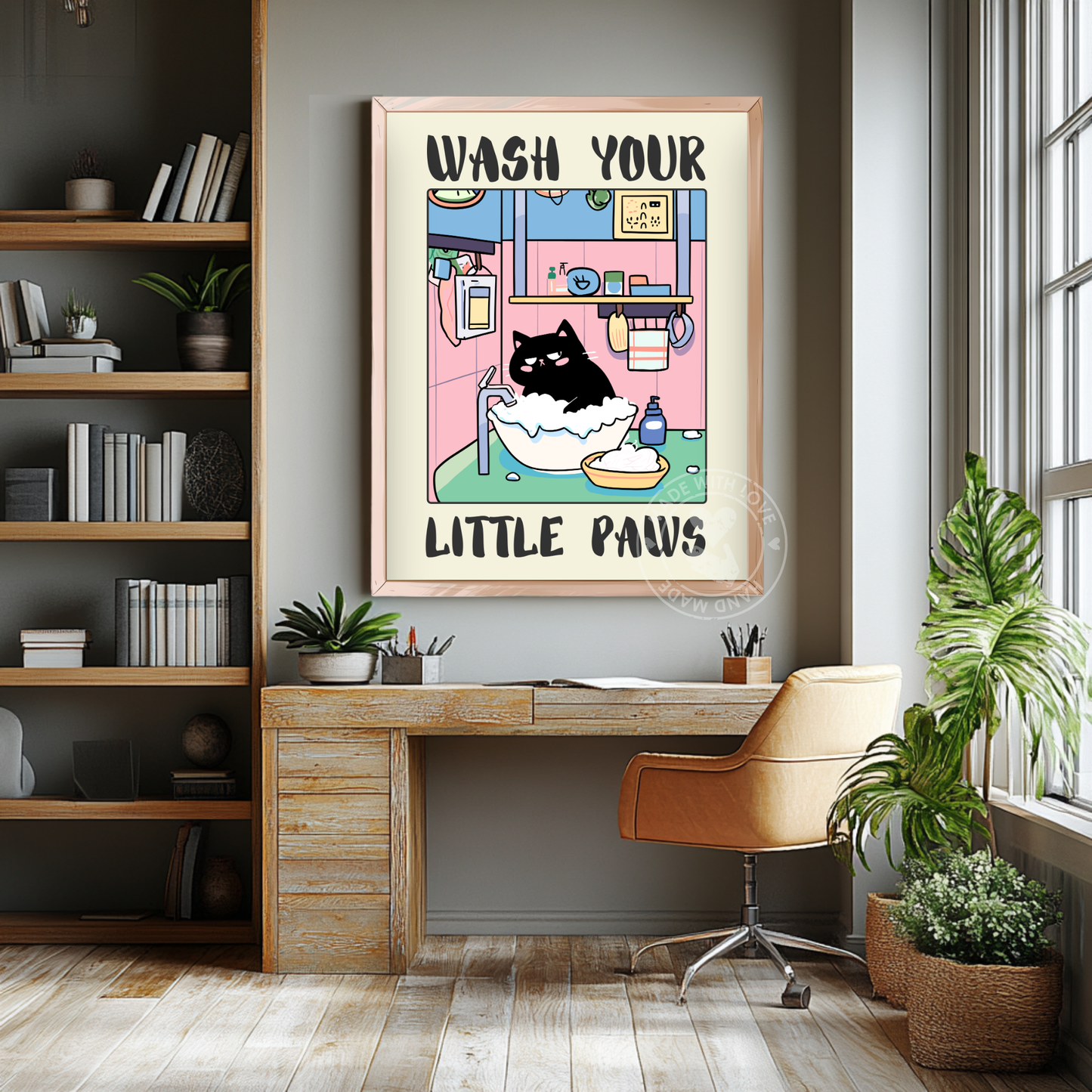 Wash Your Paws Black Cat Print