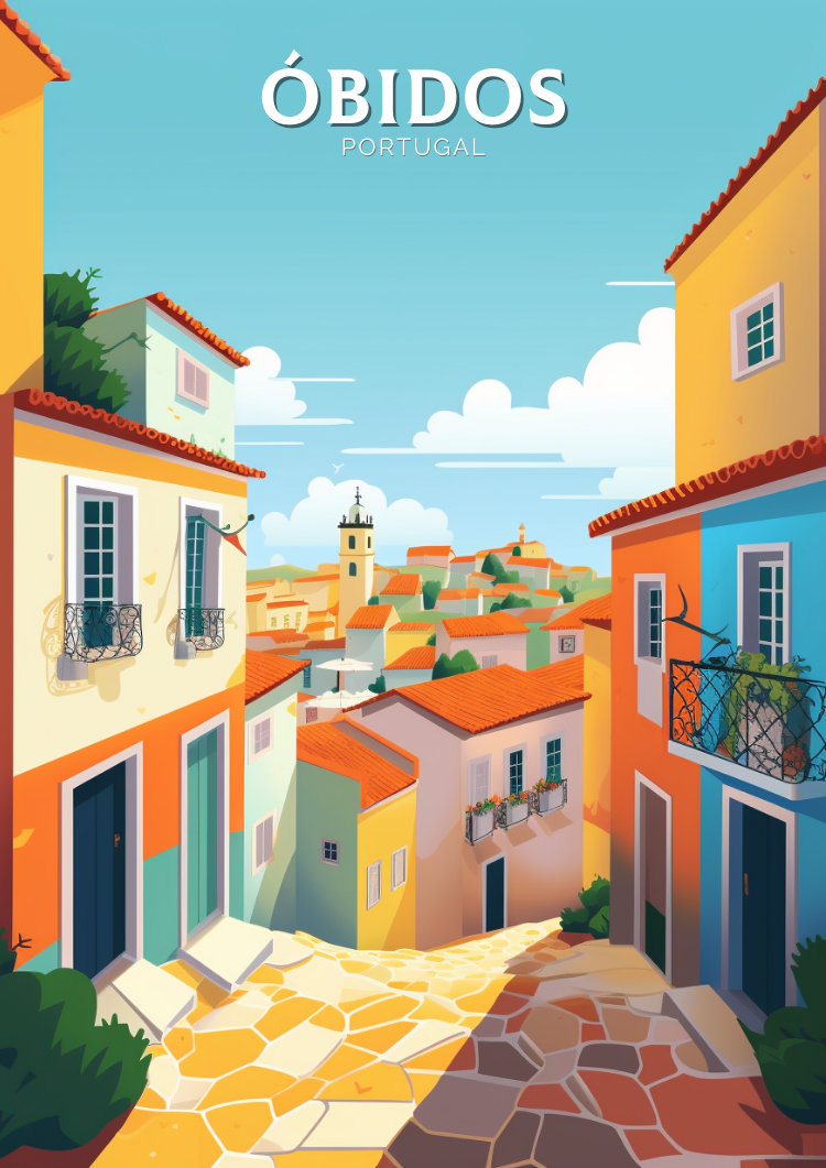 Óbidos Travel Print - Portugal Artwork