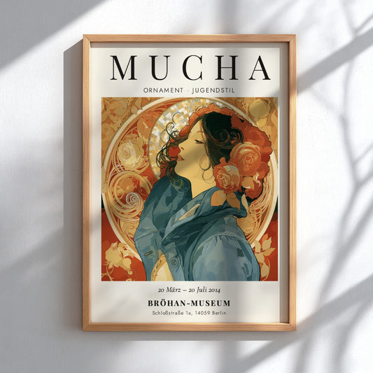 Alphonse Mucha poster featuring Ornament design with floral motifs and elegant colors in Art Nouveau style