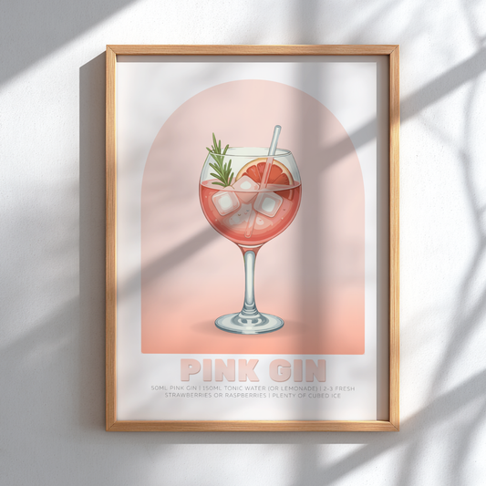 Pink Gin & Tonic Cocktail Poster - Drinks Wall Art