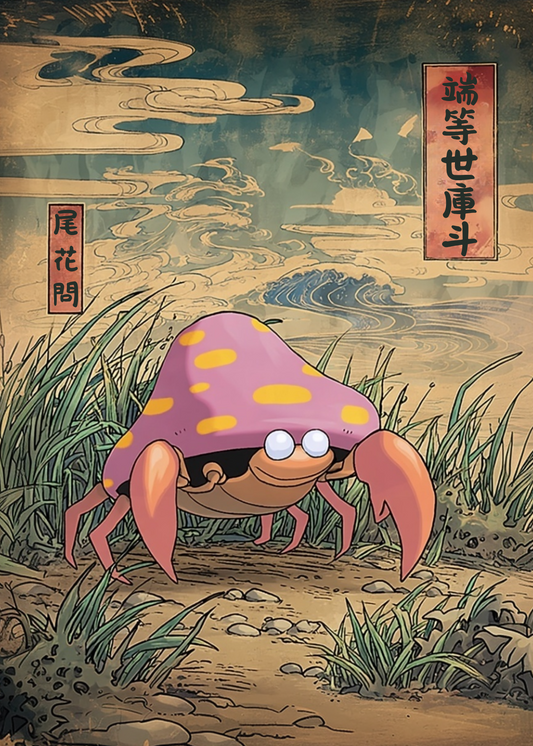 Parasect Pokemon in a natural setting with grass and water.