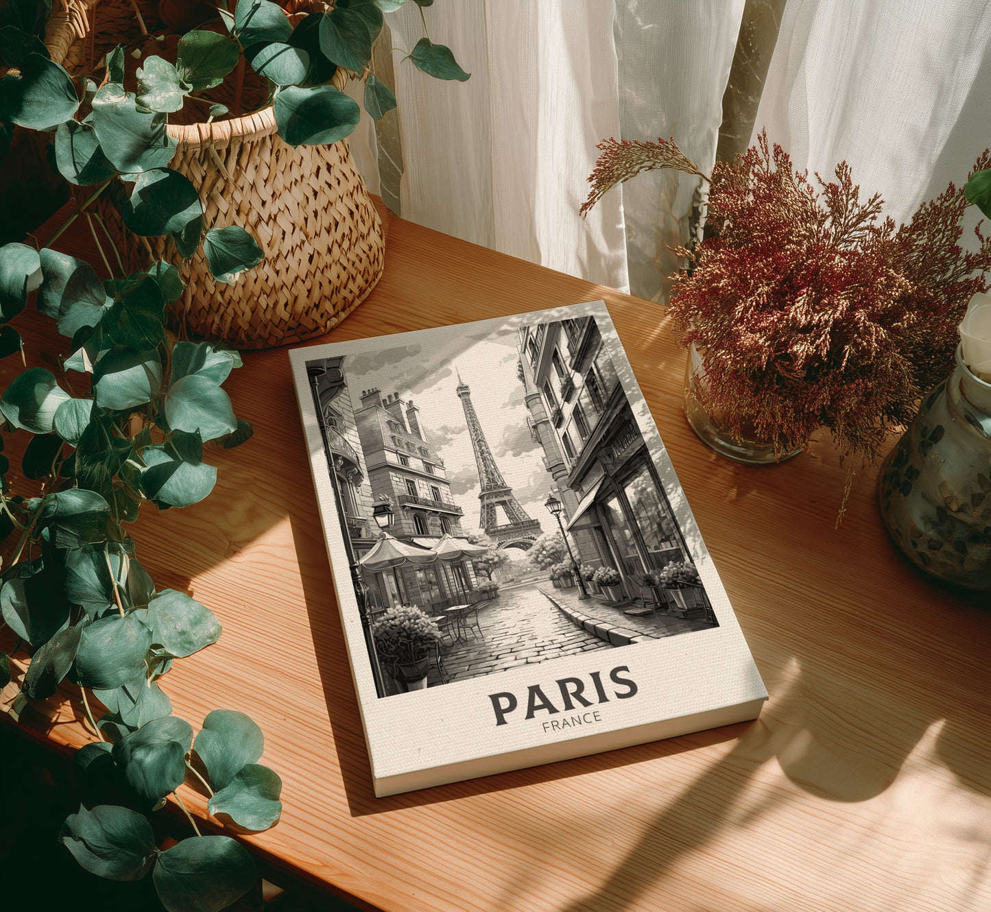 Paris Black and White travel poster on a canvas