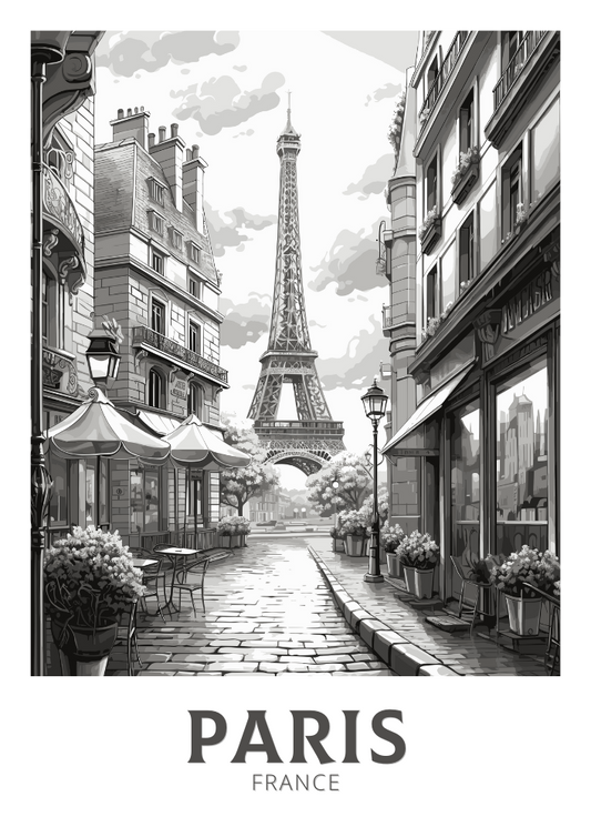 Affiche de voyage Paris noir et blanc - Illustration France
