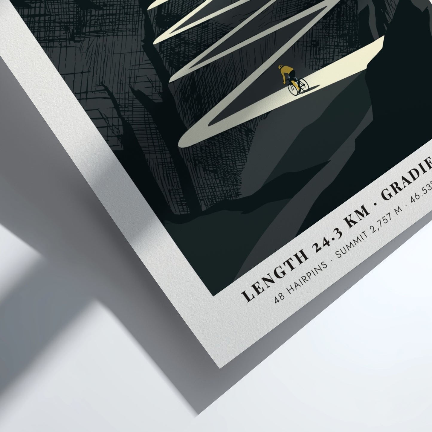 Poster featuring a minimalist illustration of the Passo Dello Stelvio cycling climb in Italy