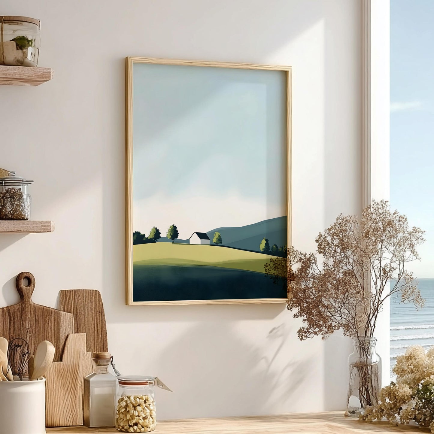 Serene Heights Modern Art - The Peaceful Green Hills Wall Print