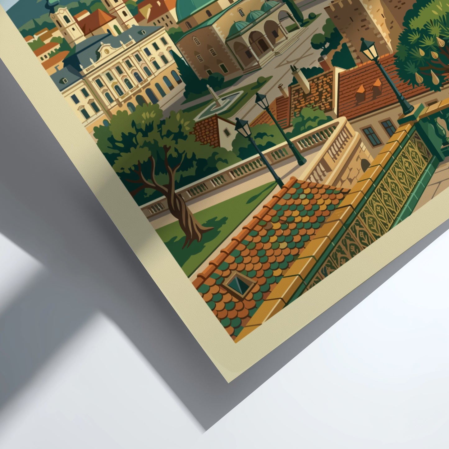 Vintage travel poster of Pecs, Hungary, showcasing historic architecture and cityscapes in a warm, detailed