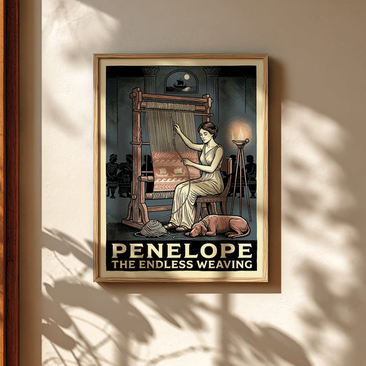 Penelope weaving poster featuring Greek mythology, ancient Greece decor, and a mythological print.